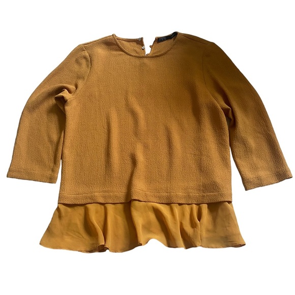 Zara Tops - Zara blouse mustard yellow ruffle details large 3/4 sleeve